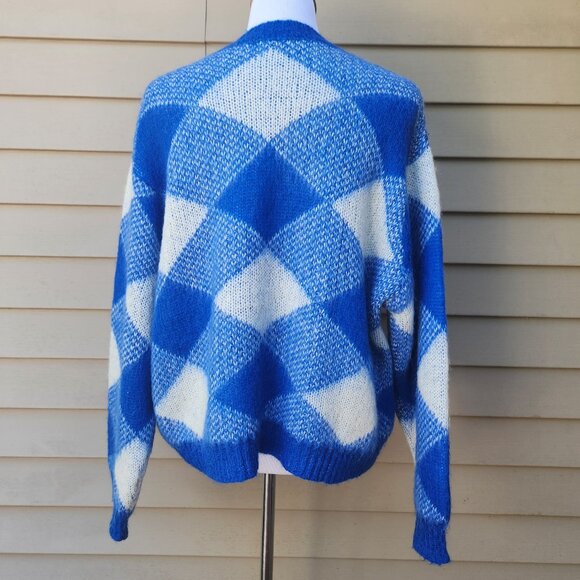 Sandro Plaid Crewneck Sweater Blue White Made in Italy - Picture 8 of 15